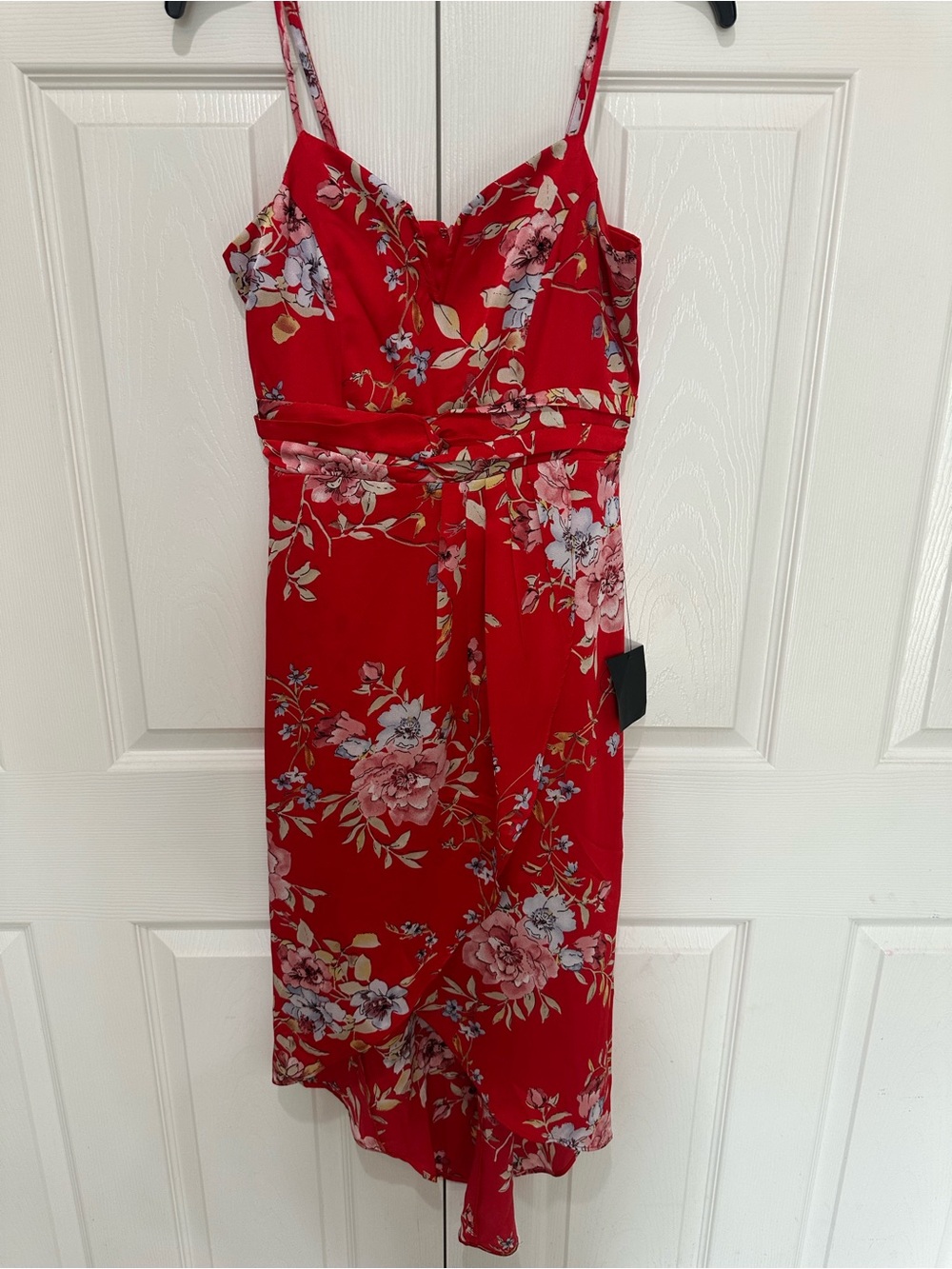 Lulu's Red Floral Midi Slip Dress with Spaghetti Straps